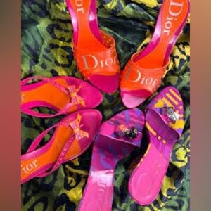 Christian Dior Pink Orange Bow embellished Vintage John Galliano kitten heels 37